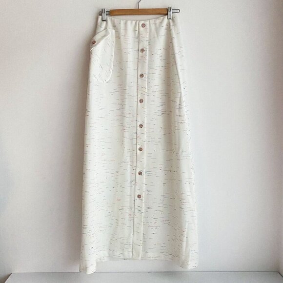 Vintage Knit White Colourful Geometric Detail Button Front Patch Pocket Skirt S - Picture 3 of 9